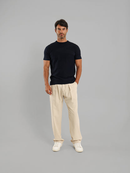 Ribbed Knit Round Neck T-Shirt