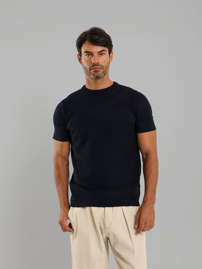 Ribbed Knit Round Neck T-Shirt