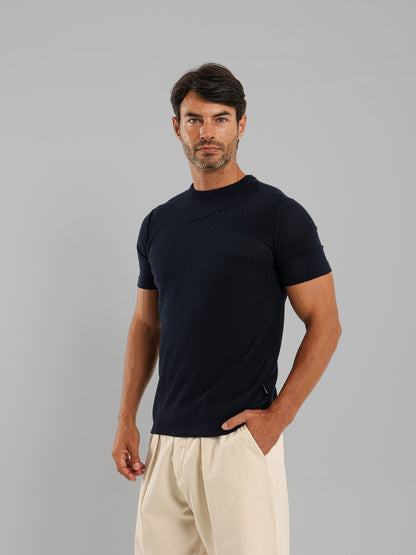 Ribbed Knit Round Neck T-Shirt