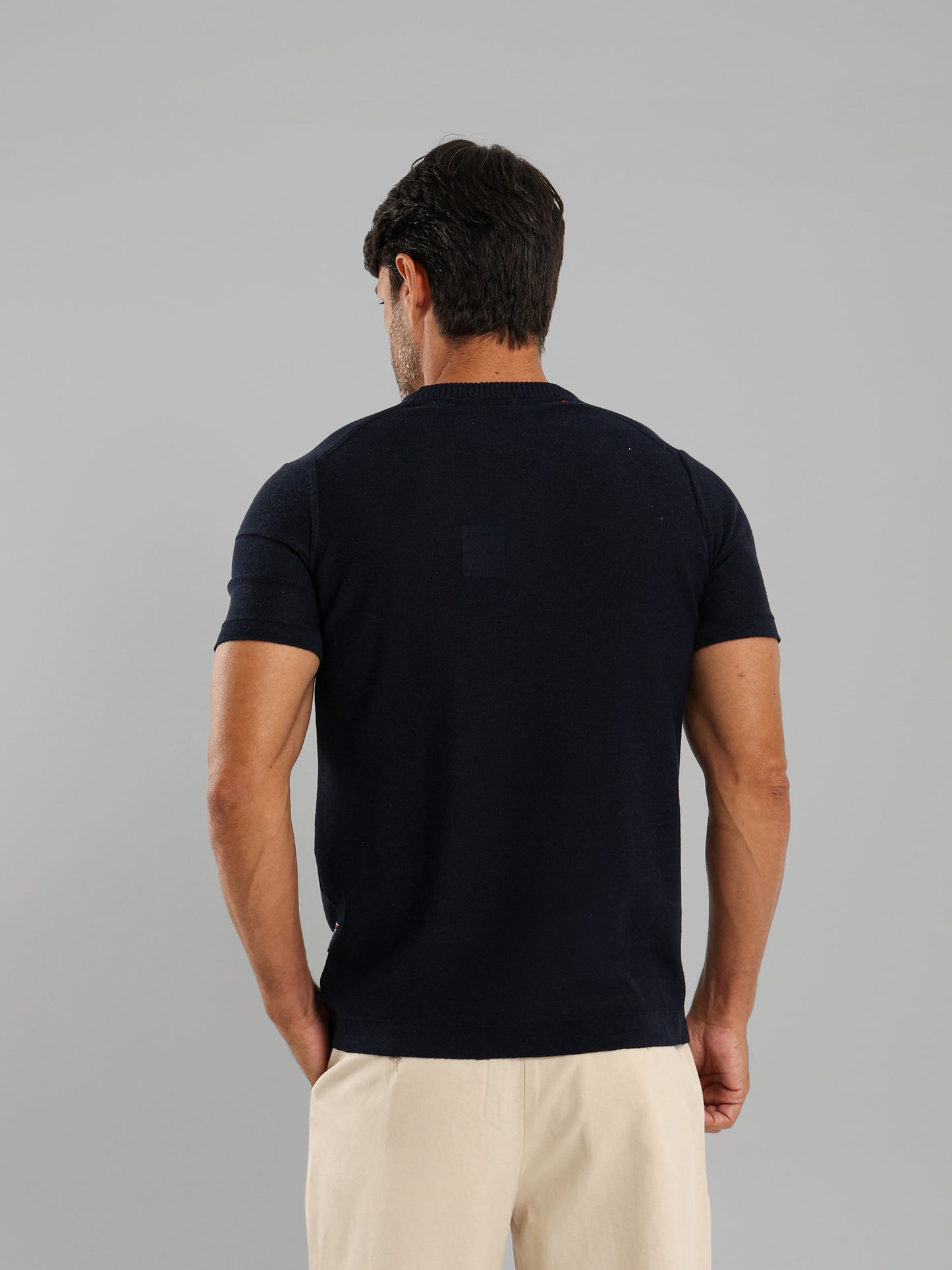 Ribbed Knit Round Neck T-Shirt