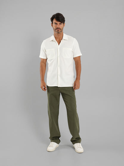 Kent Collar Short Sleeve Shirt with Two Pockets
