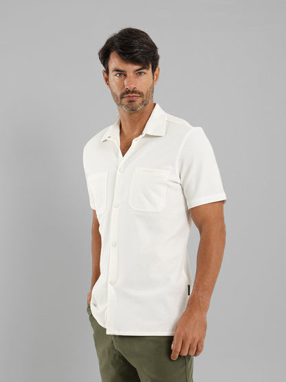Kent Collar Short Sleeve Shirt with Two Pockets