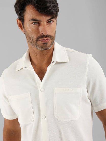 Kent Collar Short Sleeve Shirt with Two Pockets
