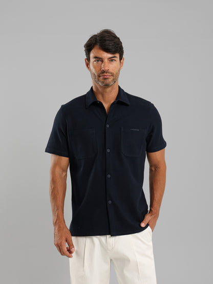 Kent Collar Short Sleeve Shirt with Two Pockets