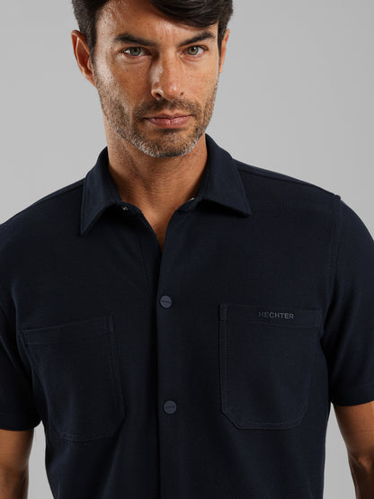 Kent Collar Short Sleeve Shirt with Two Pockets