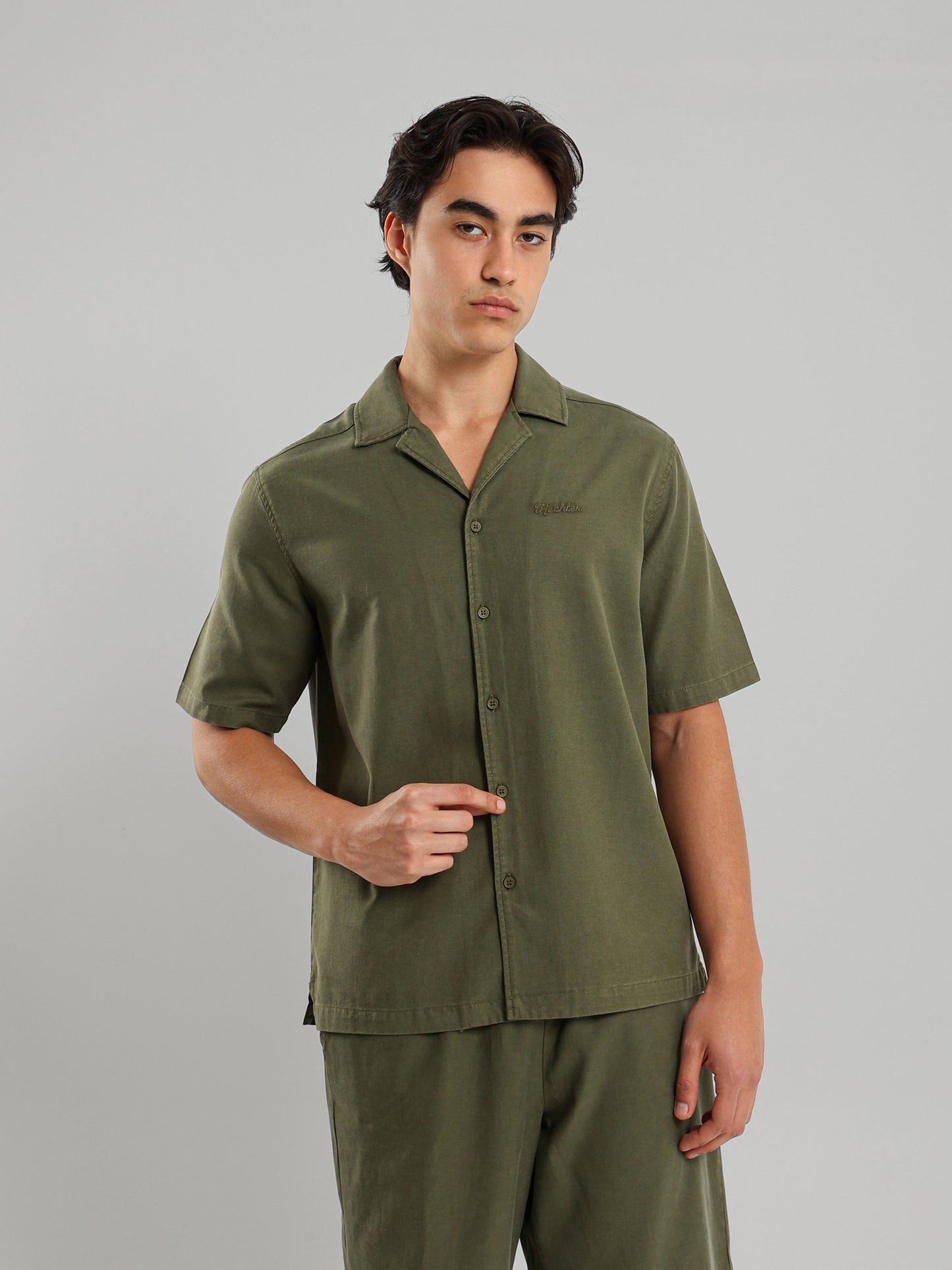 Chest Embroidered Casual Button Down Shirt