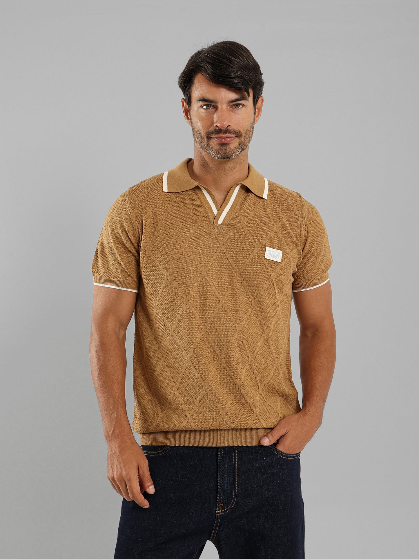 V-Neck Knit Polo Shirt