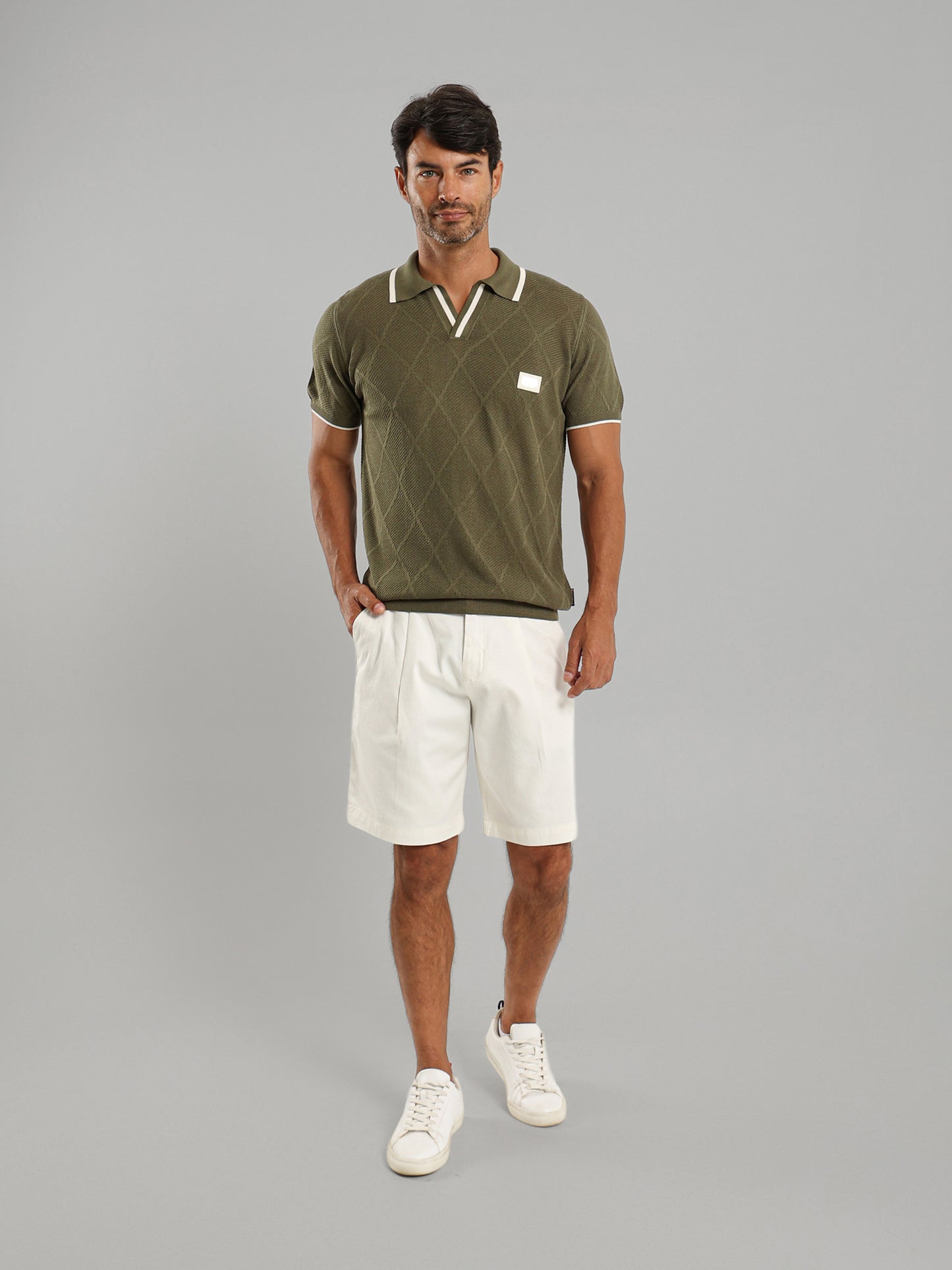 V-Neck Knit Polo Shirt
