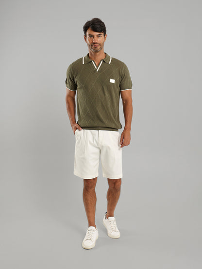 V-Neck Knit Polo Shirt