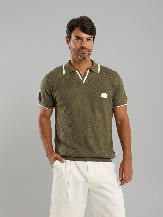 V-Neck Knit Polo Shirt