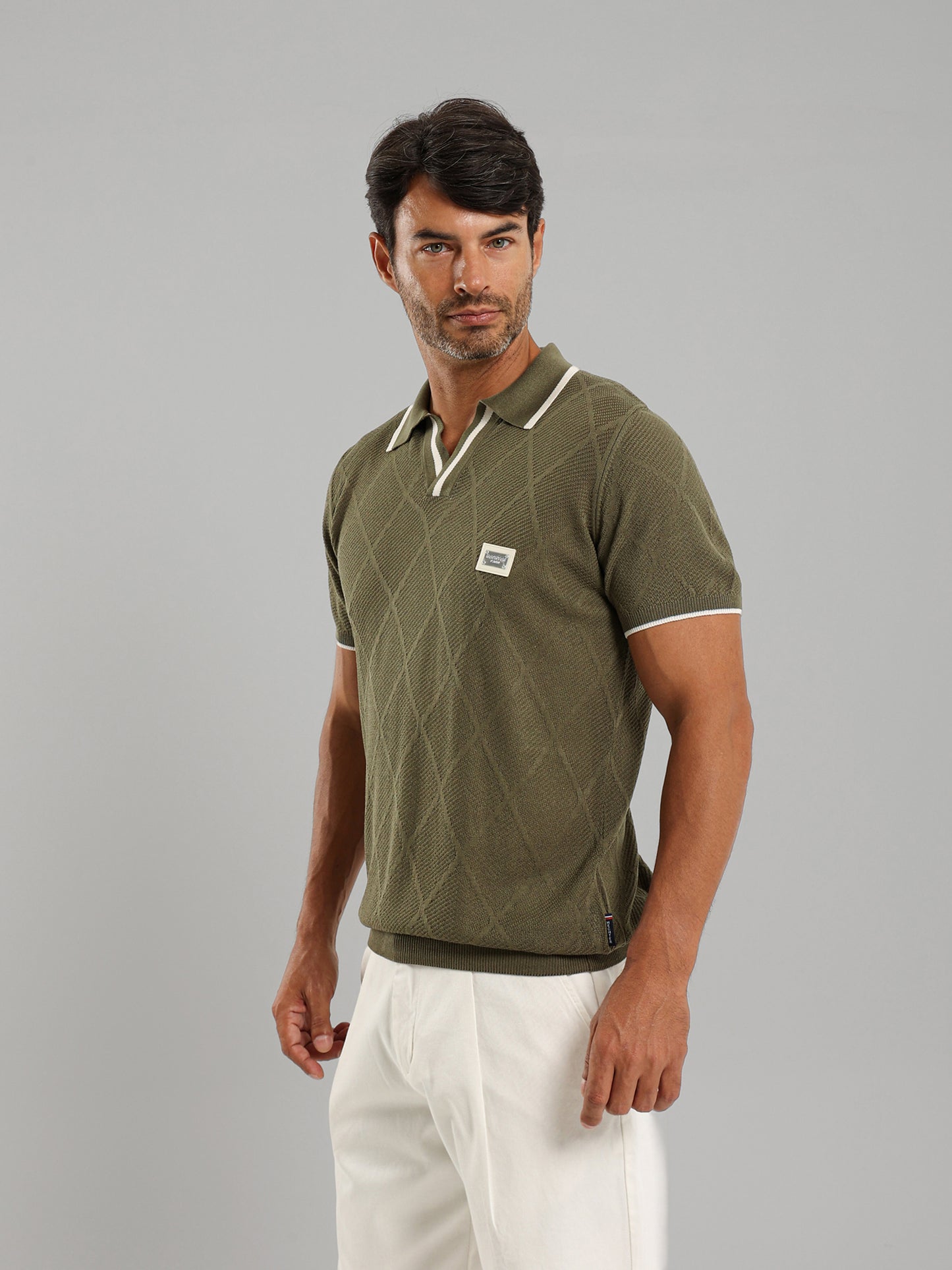 V-Neck Knit Polo Shirt