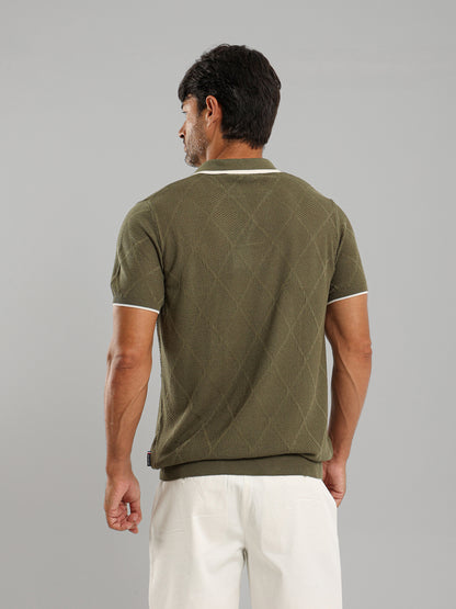 V-Neck Knit Polo Shirt