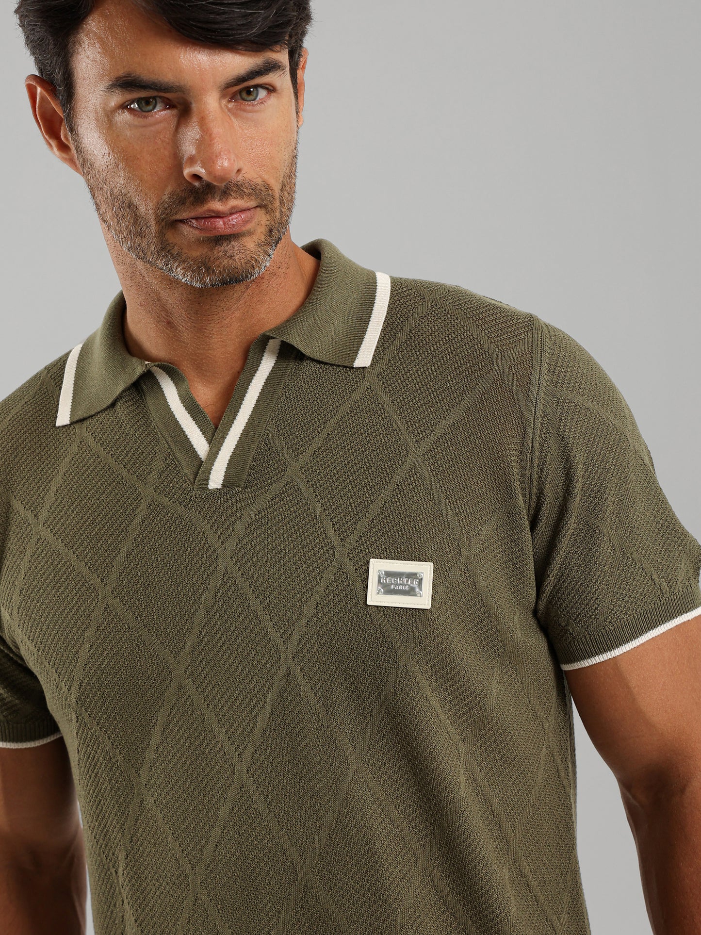 V-Neck Knit Polo Shirt