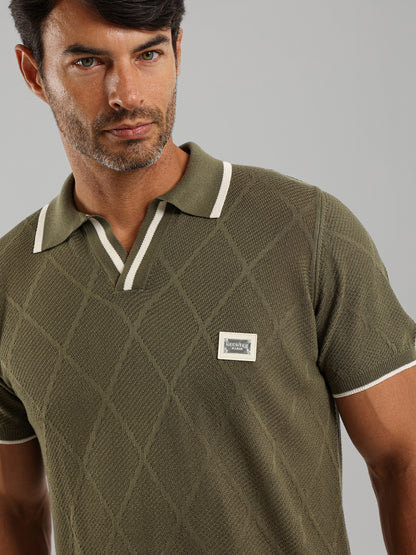 V-Neck Knit Polo Shirt