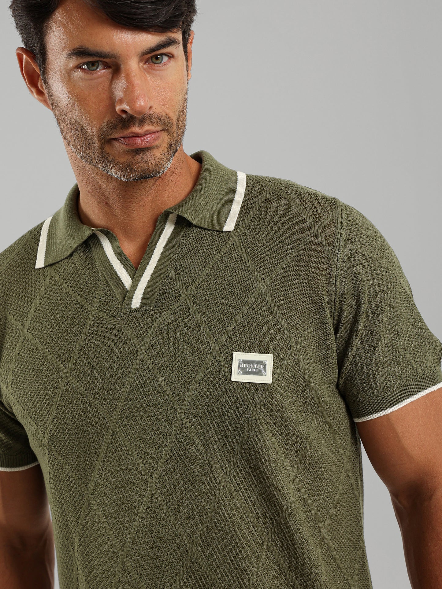 V-Neck Knit Polo Shirt