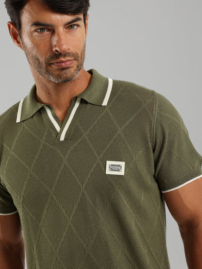 V-Neck Knit Polo Shirt