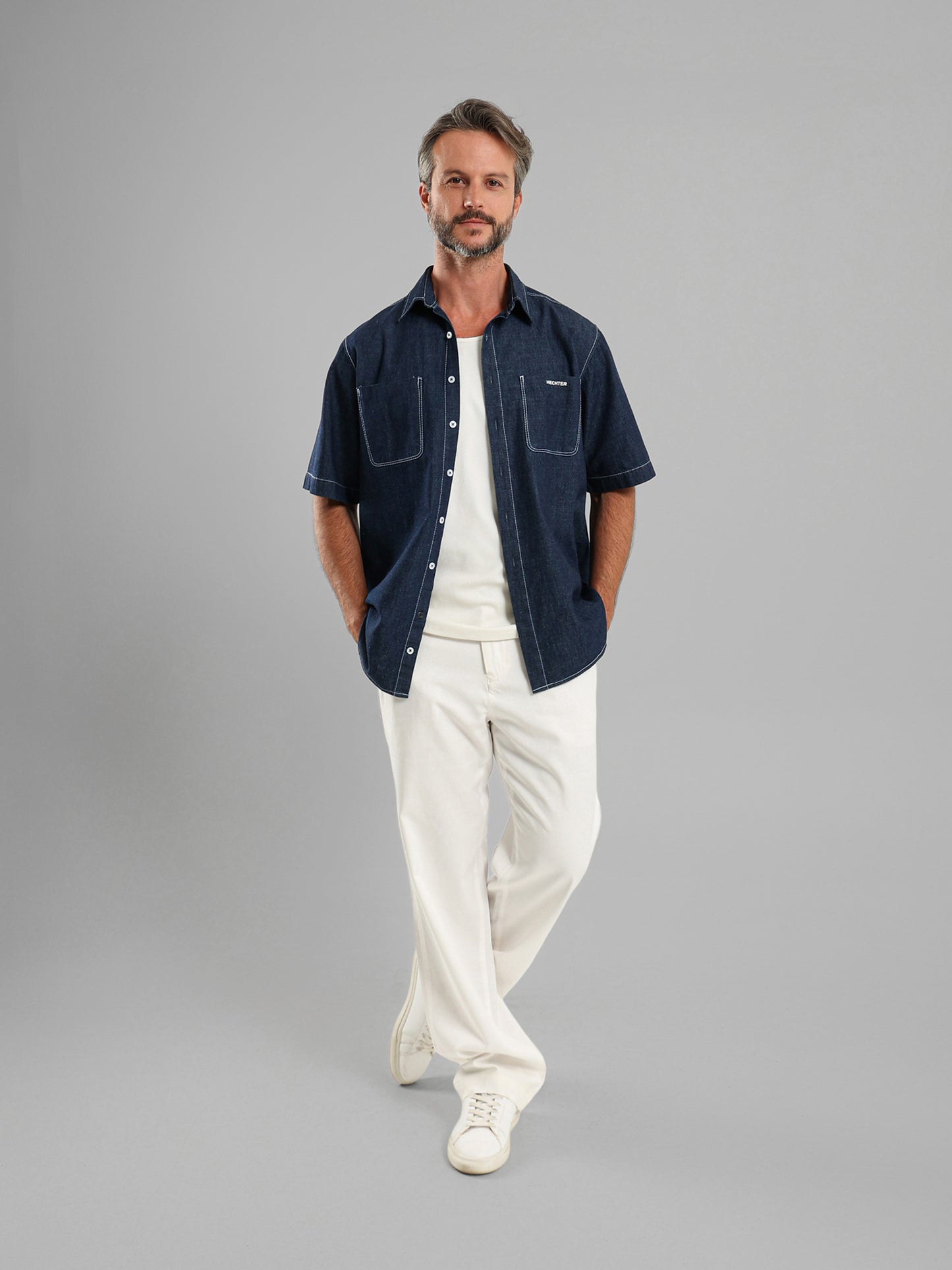 Kent Collar Short-Sleeve Denim Shirt