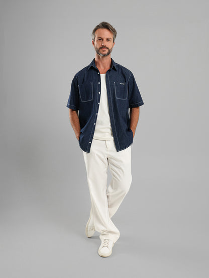 Kent Collar Short-Sleeve Denim Shirt