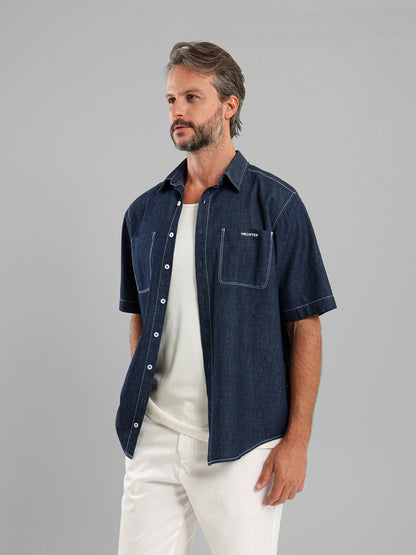 Kent Collar Short-Sleeve Denim Shirt