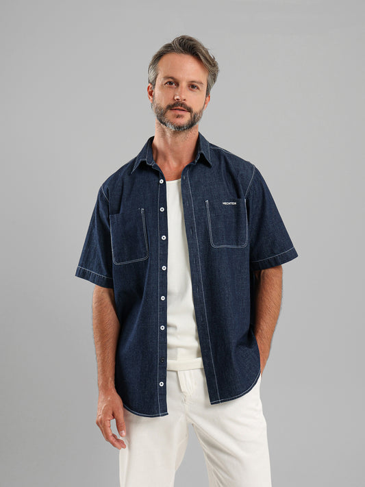 Kent Collar Short-Sleeve Denim Shirt