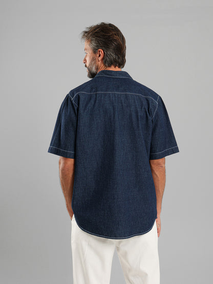 Kent Collar Short-Sleeve Denim Shirt