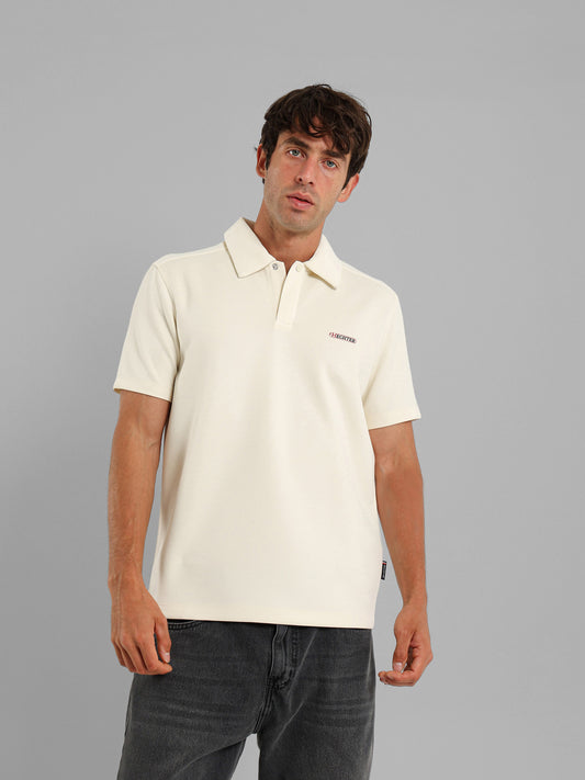 Snap-Button Two-Fabric Polo Shirt