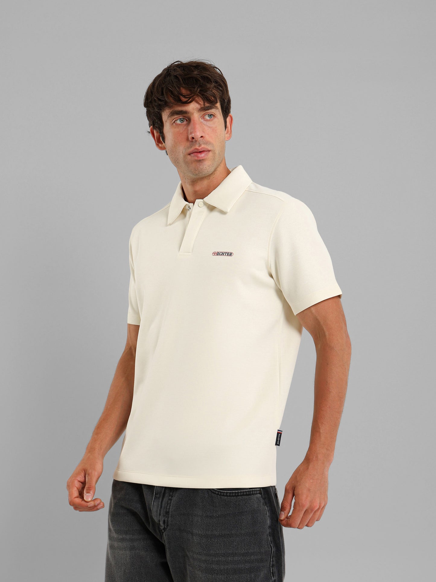 Snap-Button Two-Fabric Polo Shirt
