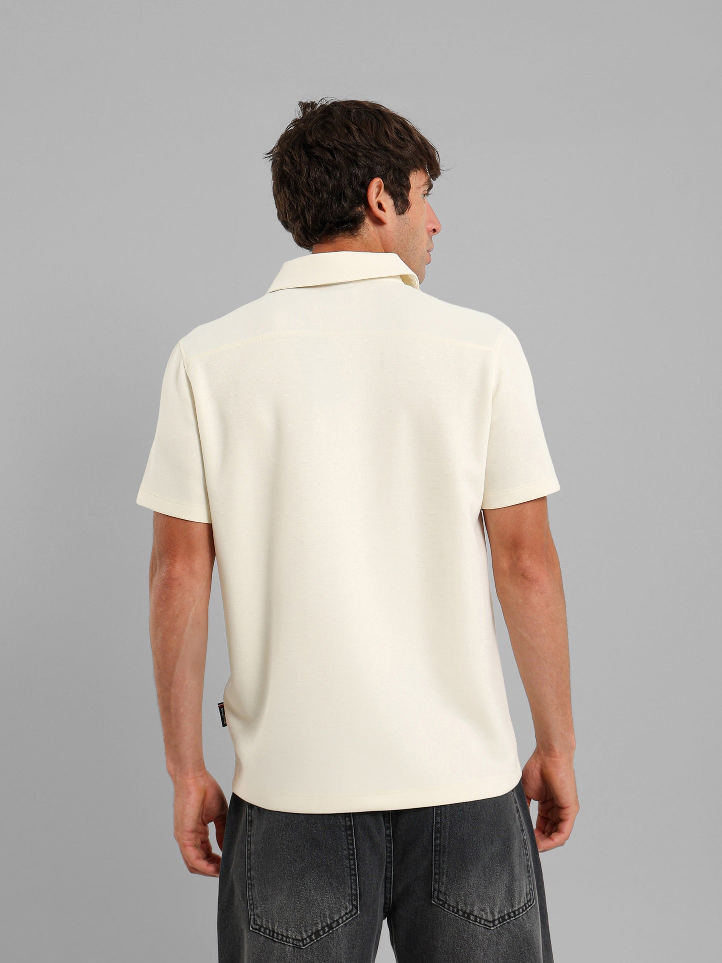 Snap-Button Two-Fabric Polo Shirt