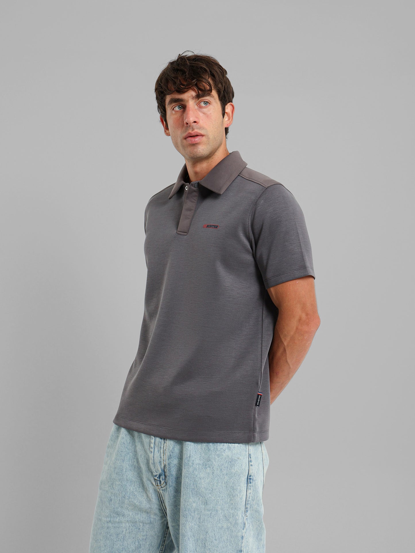 Snap-Button Two-Fabric Polo Shirt