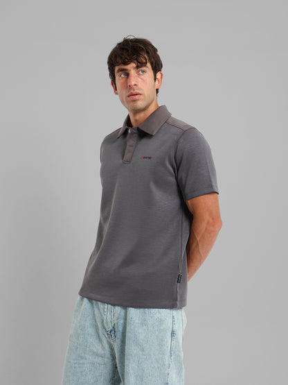 Snap-Button Two-Fabric Polo Shirt