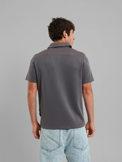 Snap-Button Two-Fabric Polo Shirt