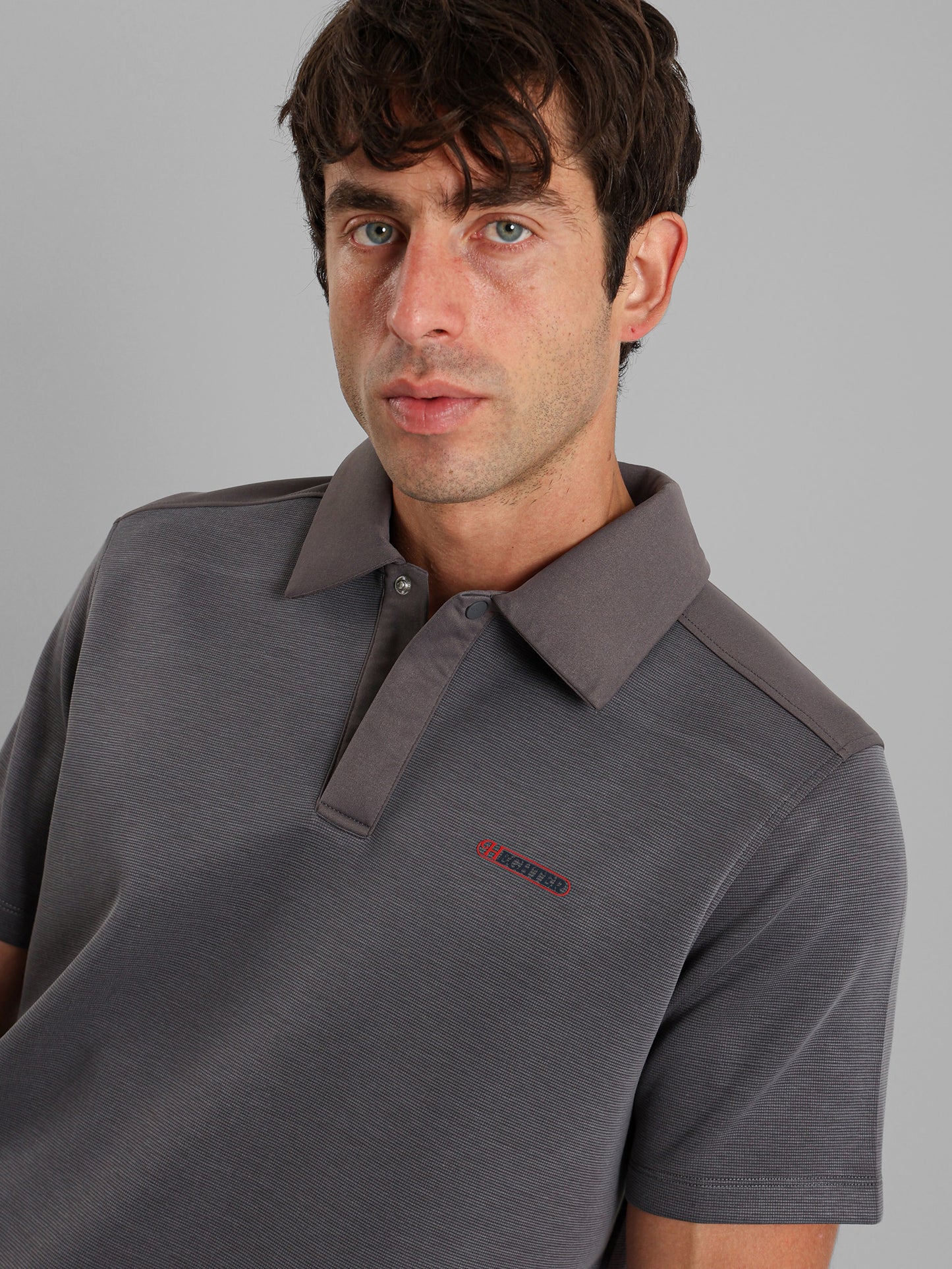 Snap-Button Two-Fabric Polo Shirt