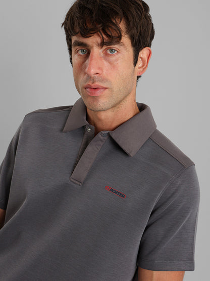 Snap-Button Two-Fabric Polo Shirt