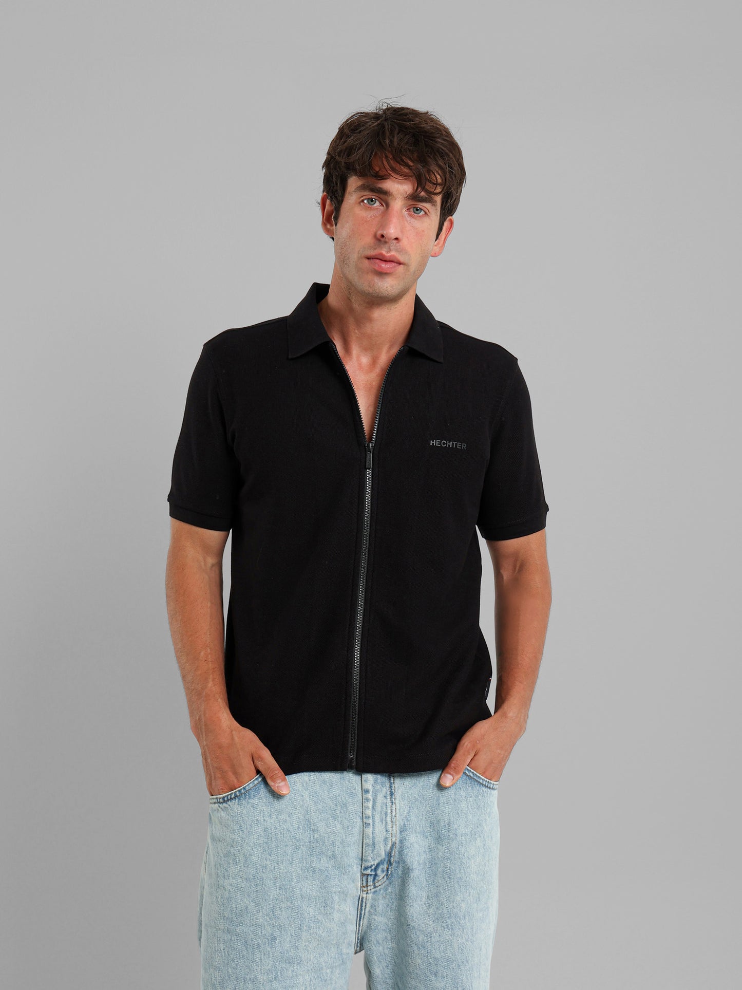 Textured Zip-Neck Polo Shirt