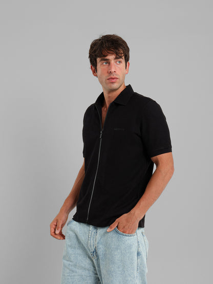 Textured Zip-Neck Polo Shirt