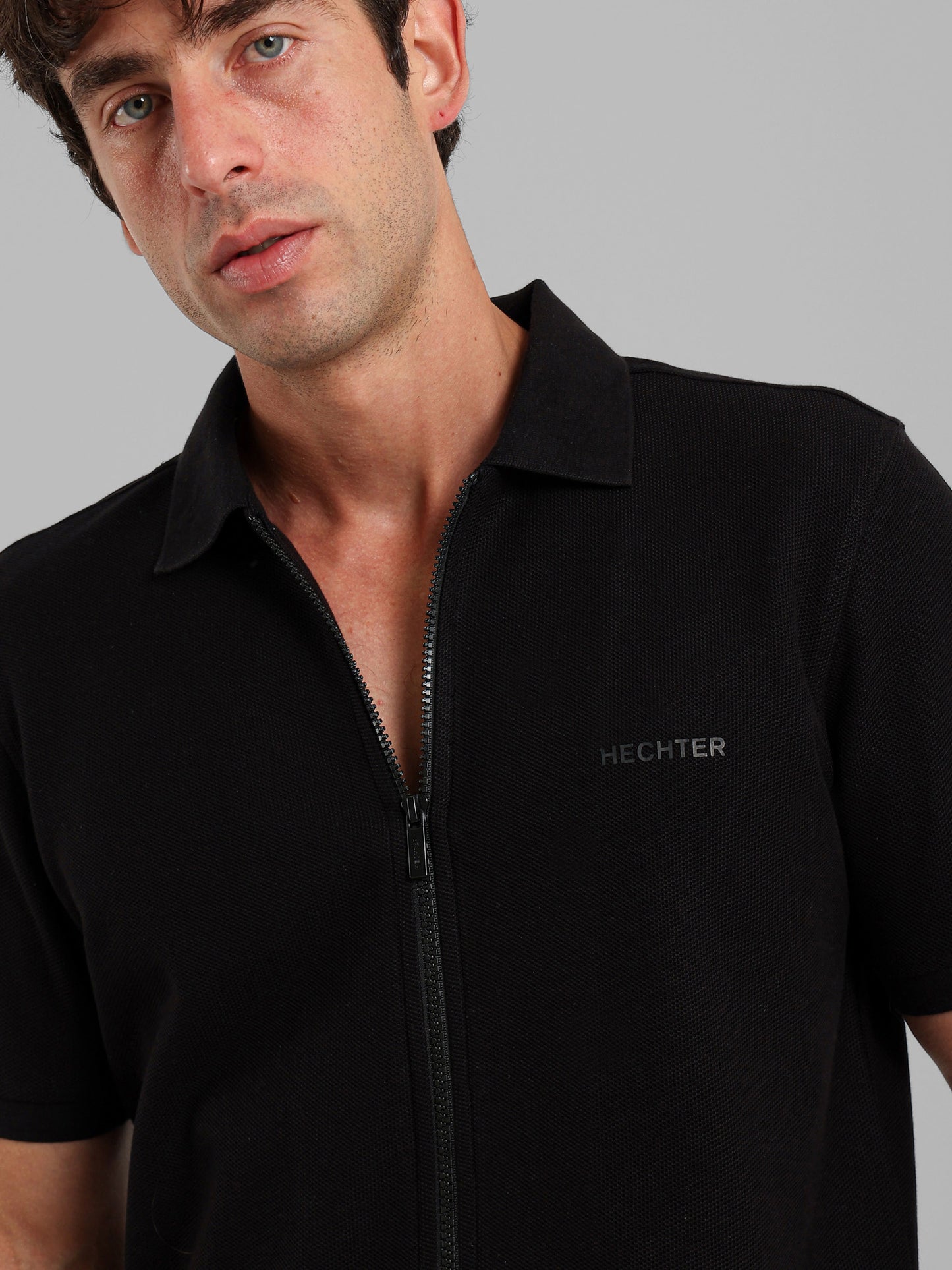 Textured Zip-Neck Polo Shirt