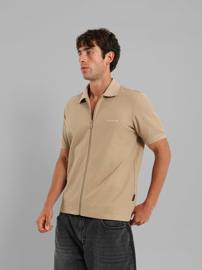 Textured Zip-Neck Polo Shirt