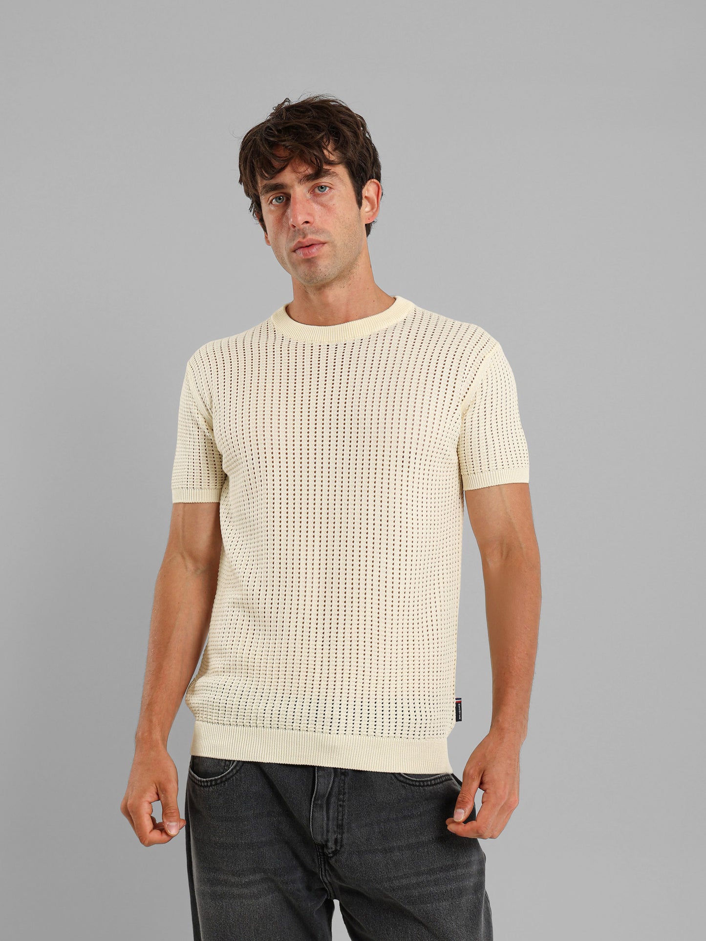 Structured Round Neck Knit T-Shirt