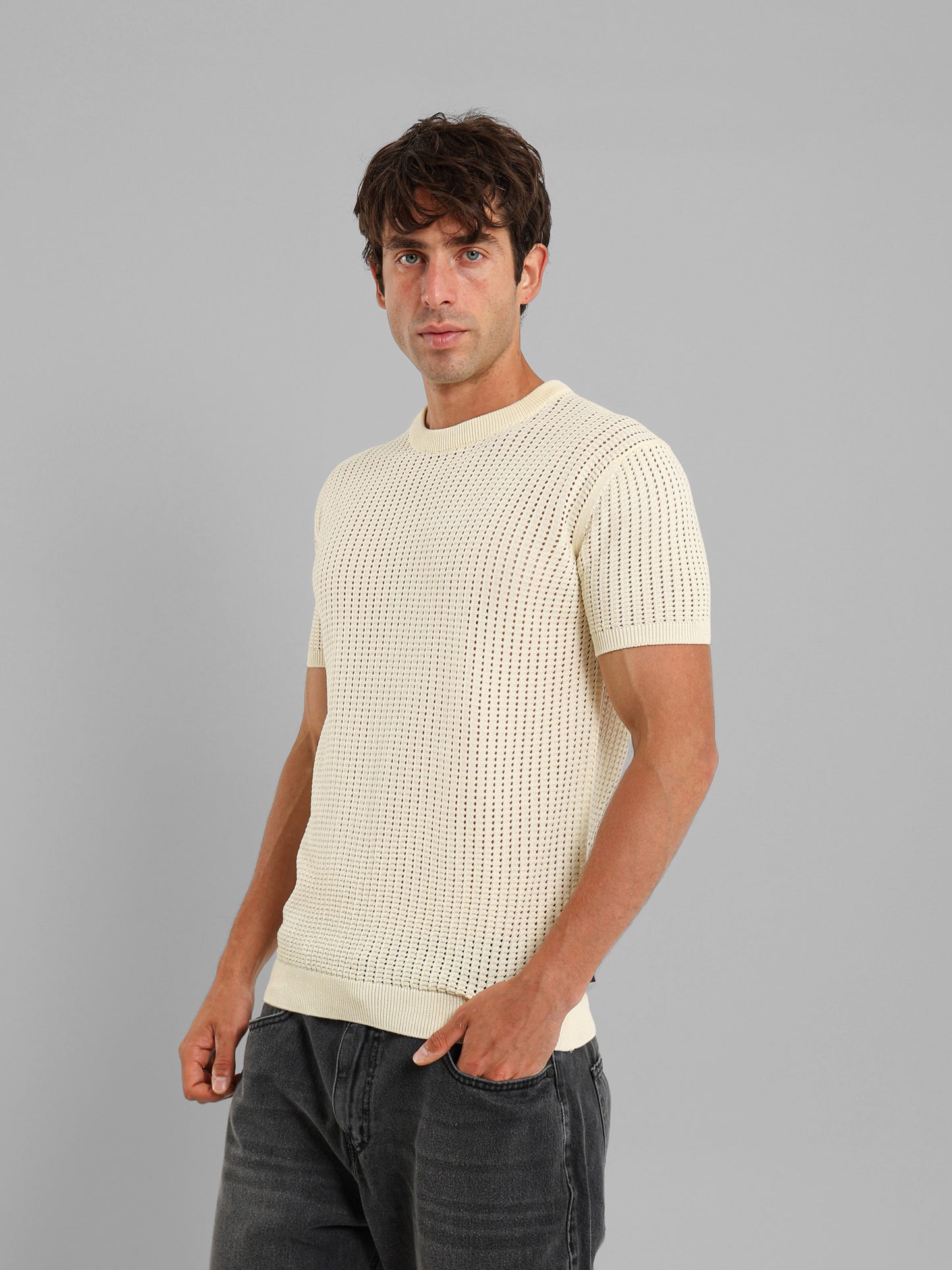 Structured Round Neck Knit T-Shirt