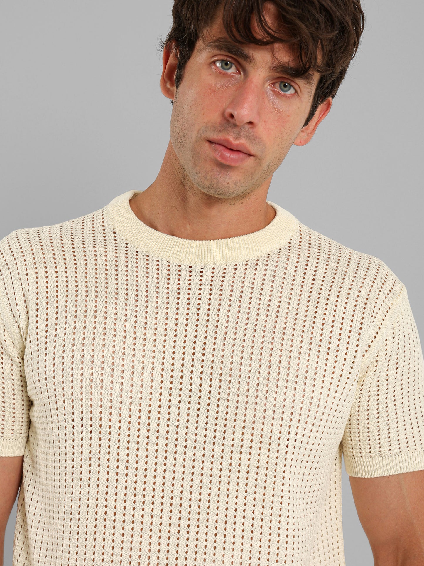 Structured Round Neck Knit T-Shirt
