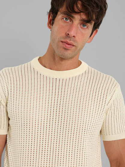 Structured Round Neck Knit T-Shirt