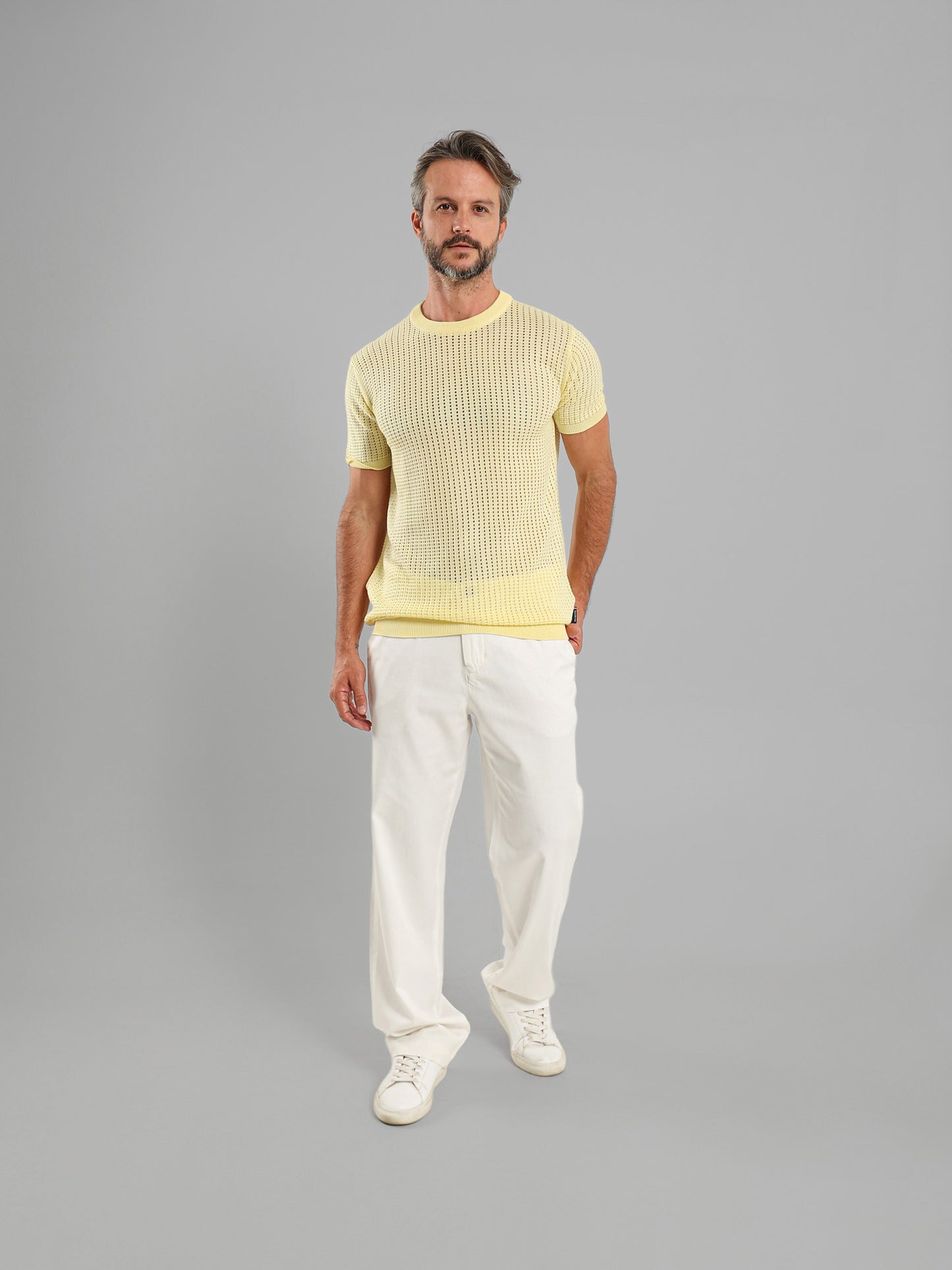 Structured Round Neck Knit T-Shirt