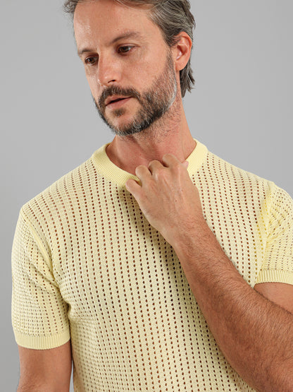 Structured Round Neck Knit T-Shirt