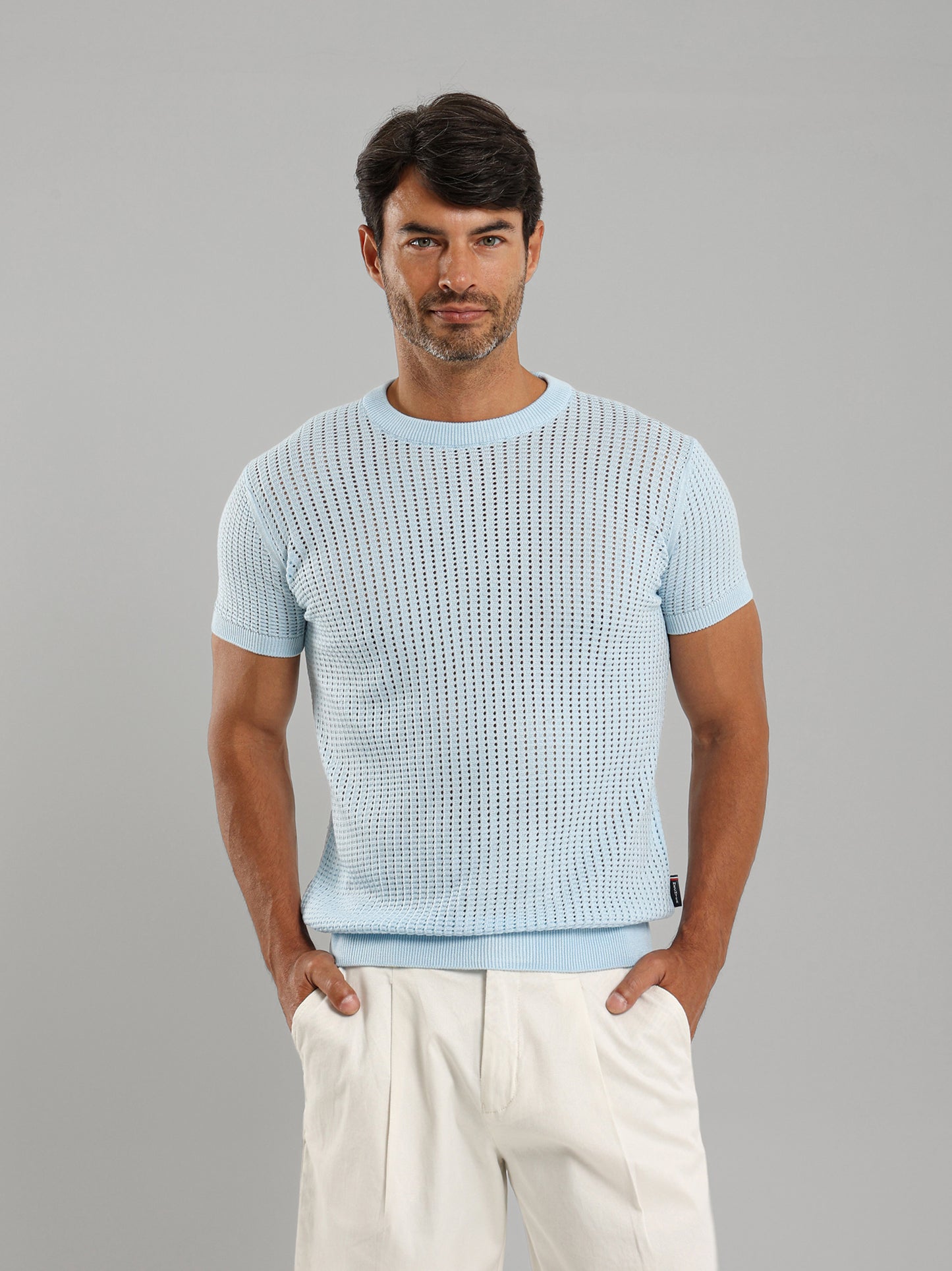 Structured Round Neck Knit T-Shirt