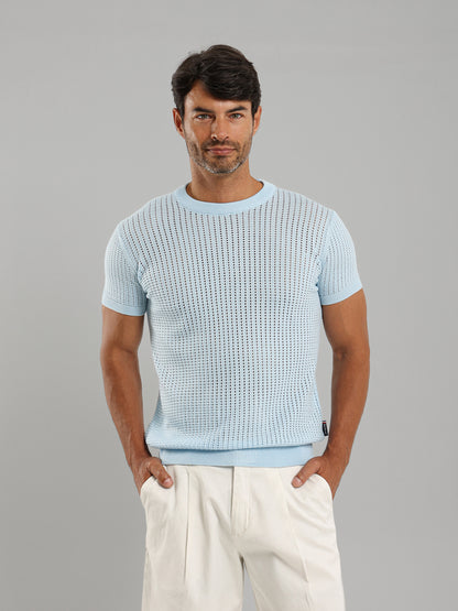 Structured Round Neck Knit T-Shirt