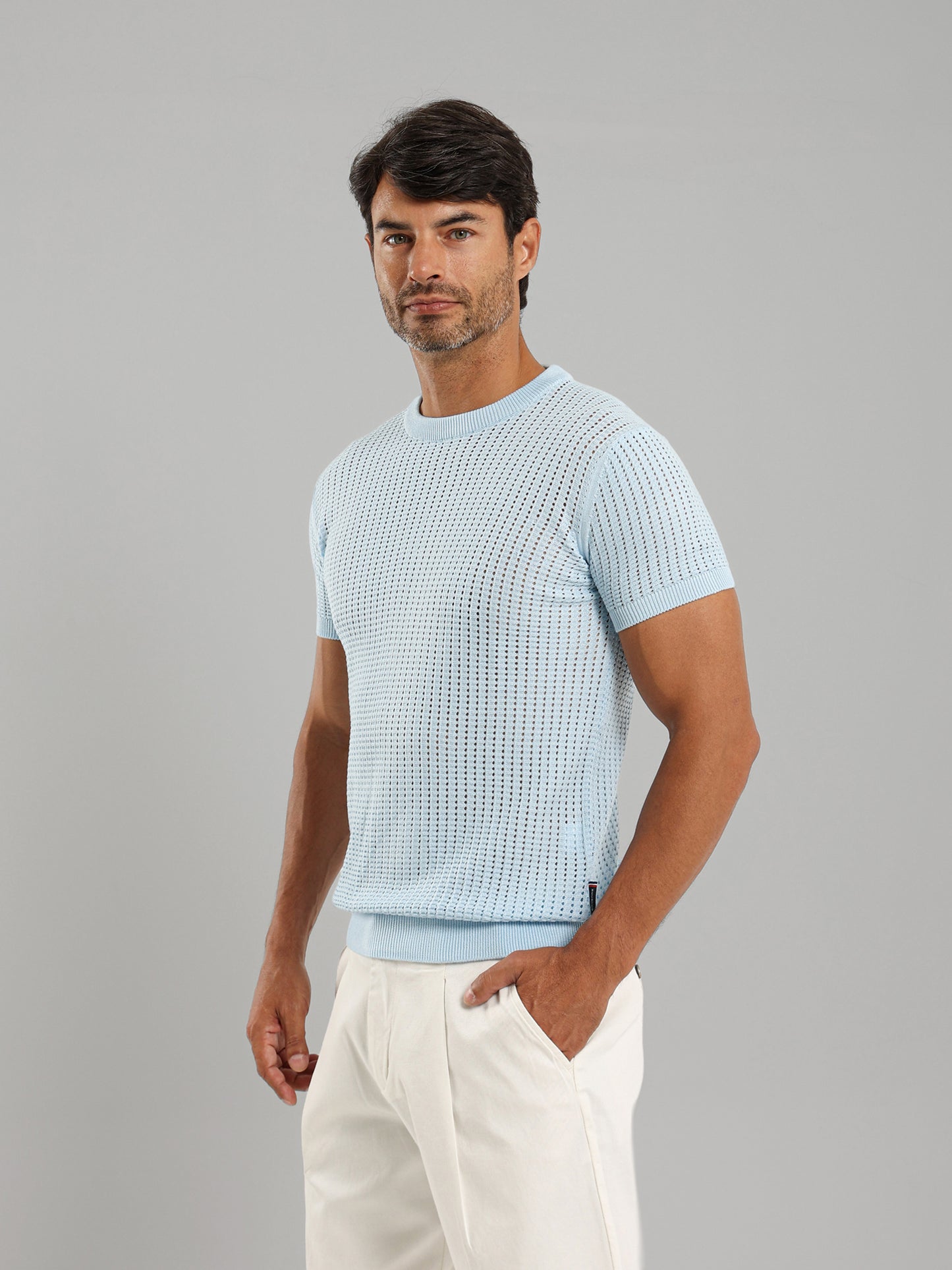 Structured Round Neck Knit T-Shirt