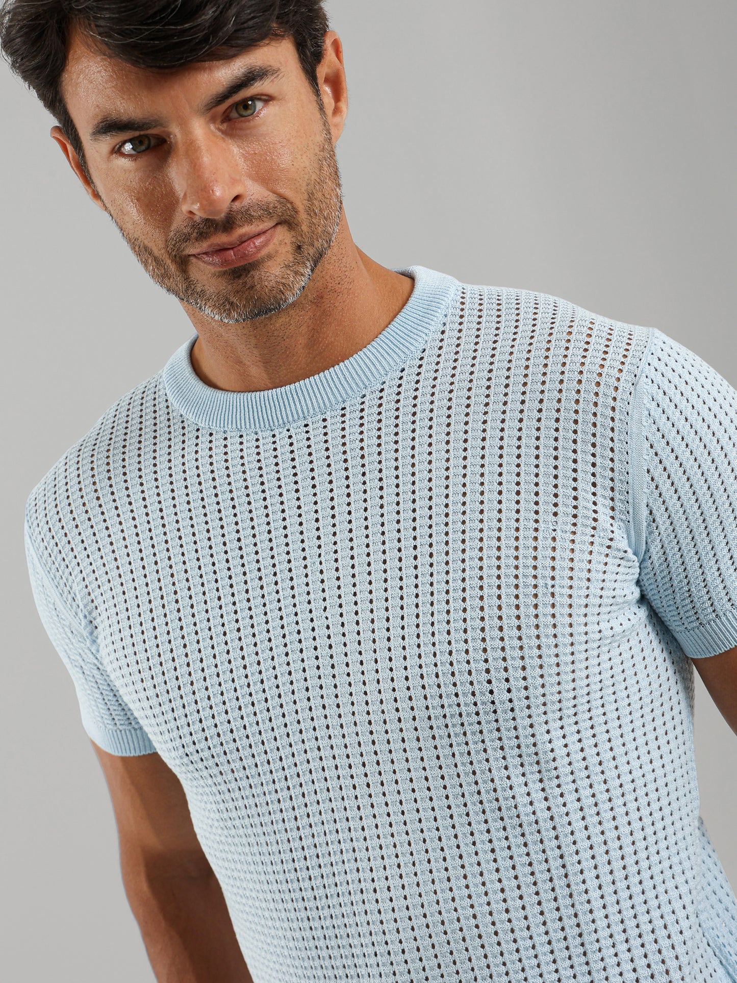 Structured Round Neck Knit T-Shirt