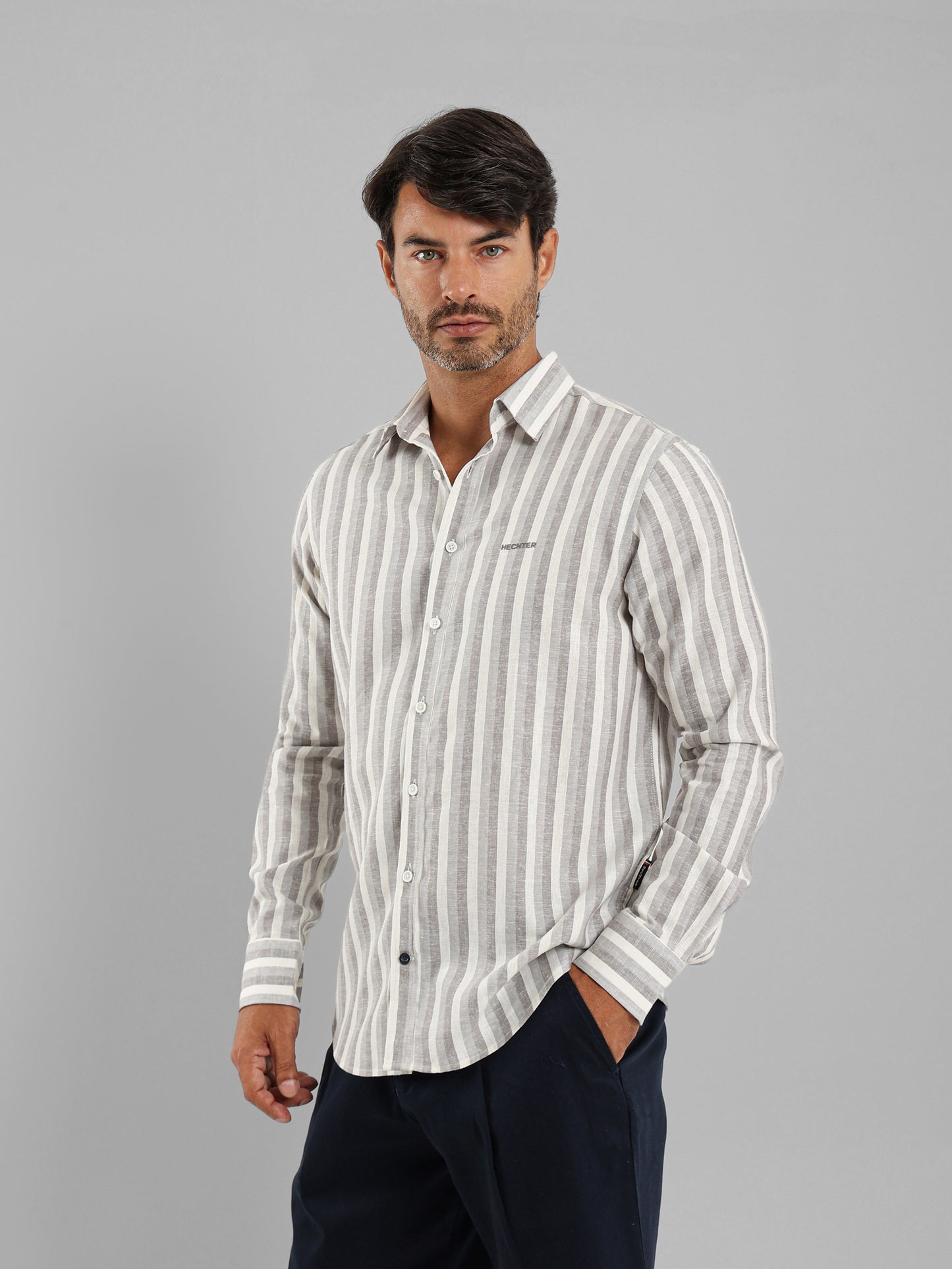 Kent Collar Striped Casual Shirt