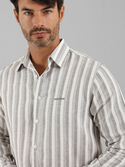 Kent Collar Striped Casual Shirt
