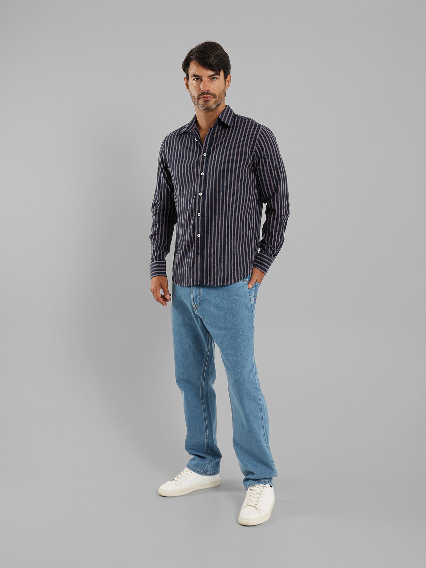 Kent Collar Striped Shirt